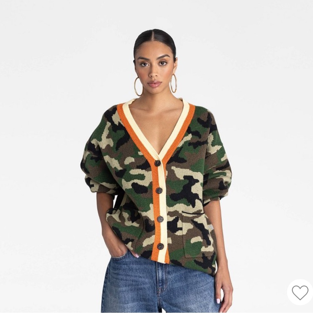 NWT KBB by KAHLANA Women's 'The Slouchy Cardigan' - Olive Camo XS